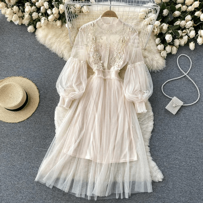 Kvinnors Aftonklänning Blommönster Hög Krage Mjuk Material 6