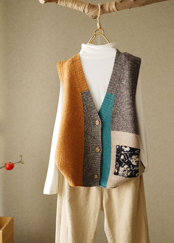 Kvinnors Ärmös V-hals Strandväst Patchwork 0