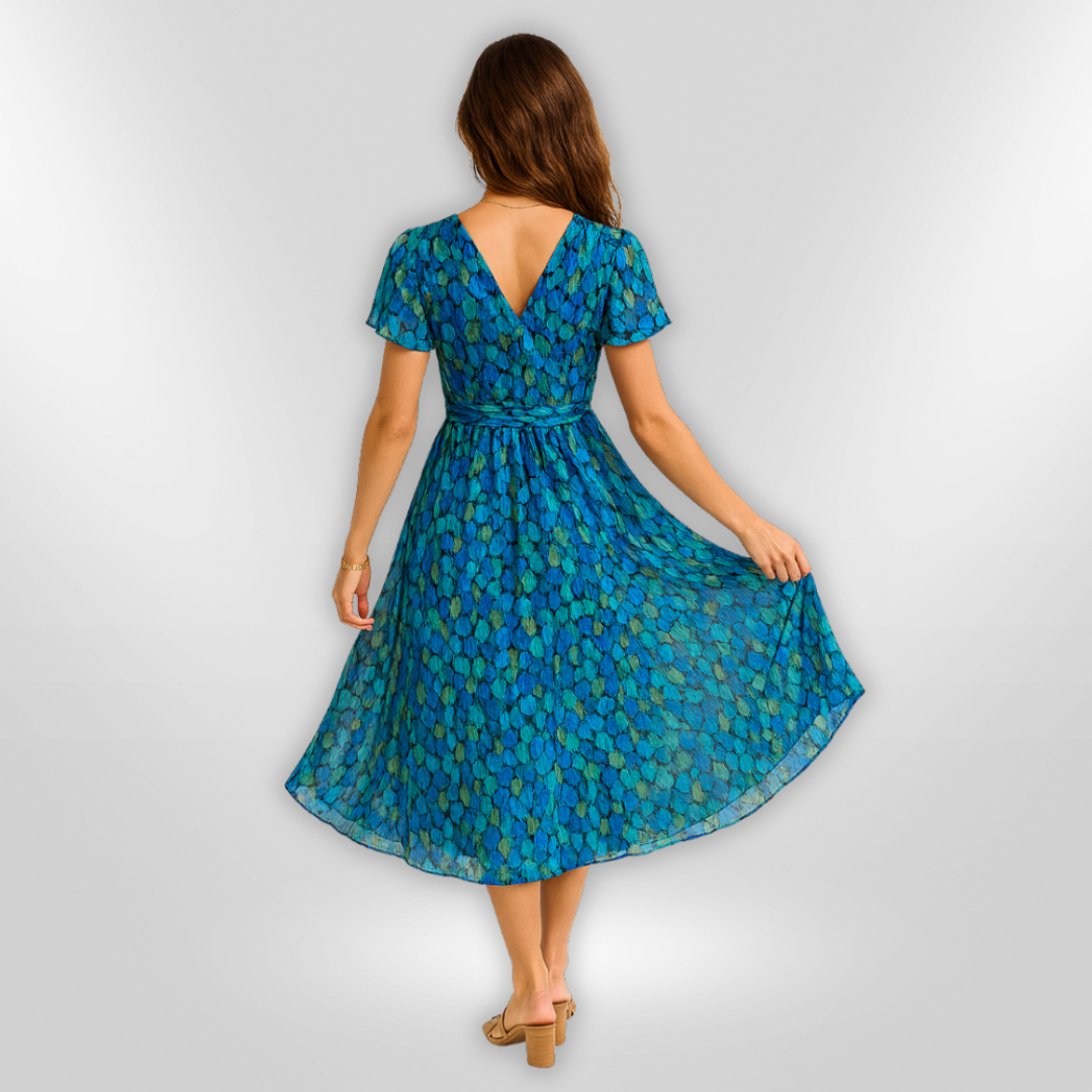 Kvinnors Asymmetrisk Klänning med Djup V-ringning och Abstrakt Mönster 2