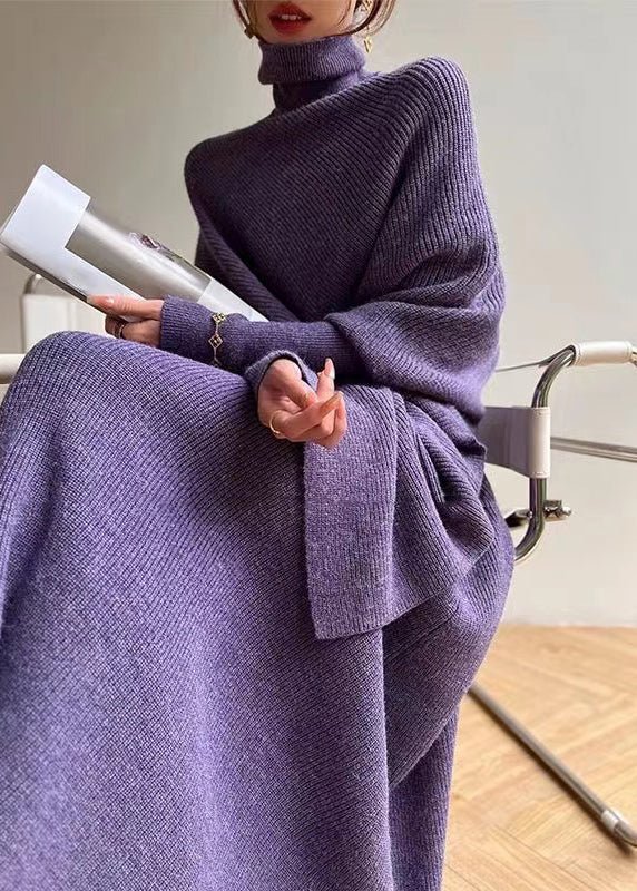 Kvinnors Asymmetrisk Stickad Set med Hög Hals 0