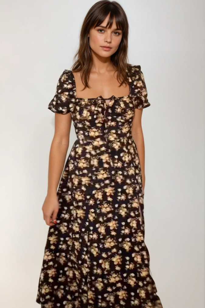 Kvinnors Blommig Sommarklänning Med Cinchad Midja 4