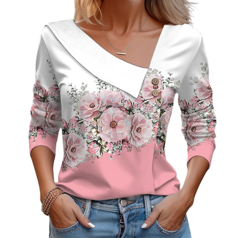 Kvinnors Blus Blomsterprint Flatterande Silhuett 0