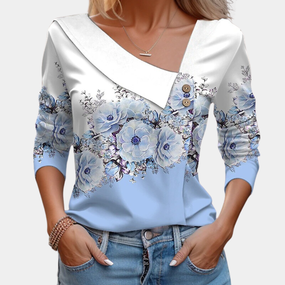Kvinnors Blus Blomsterprint Flatterande Silhuett 5