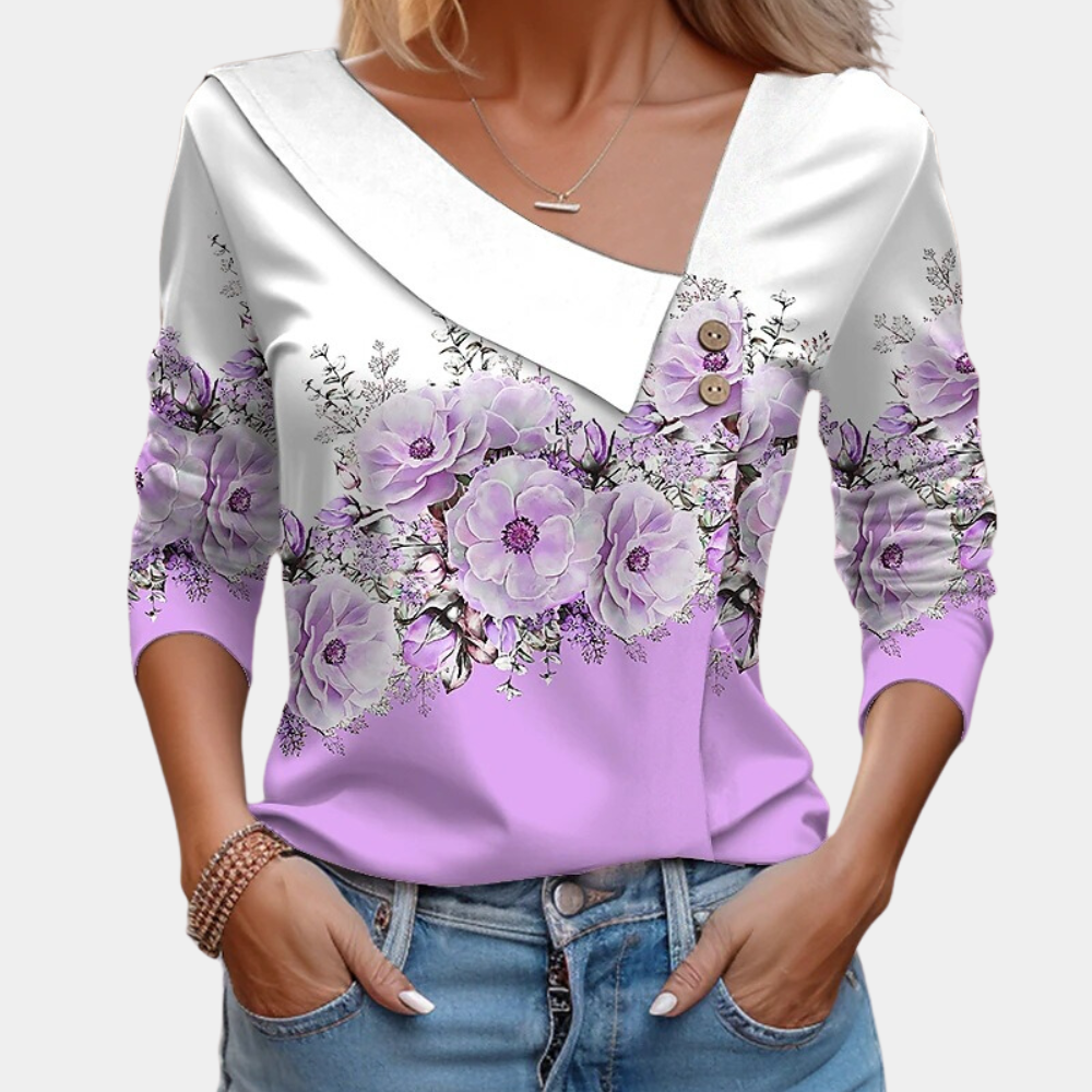 Kvinnors Blus Blomsterprint Flatterande Silhuett 6