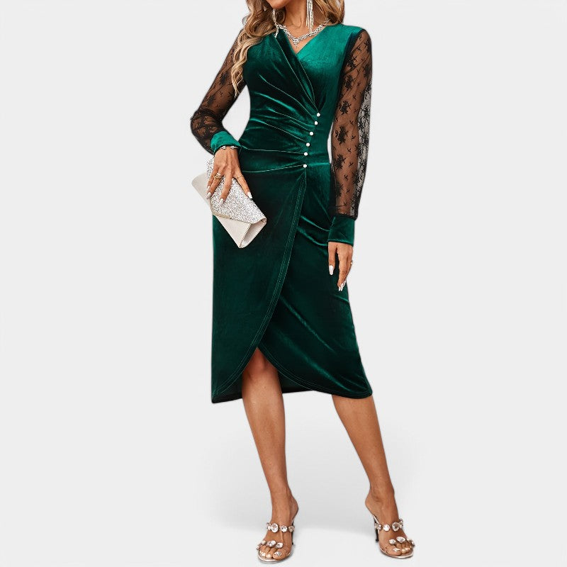 Kvinnors Bodycon Klänning Med Kontrasterande Spetsdetaljer Polyester 3