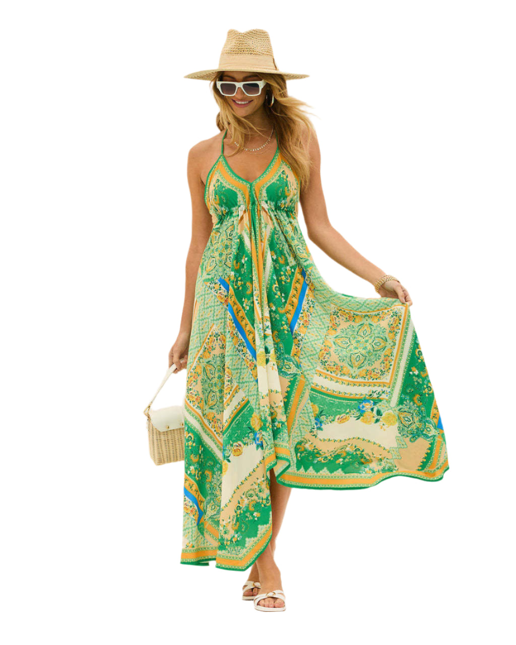 Kvinnors Bohemisk Lång Klänning V-Ringad Mjuk Material 0