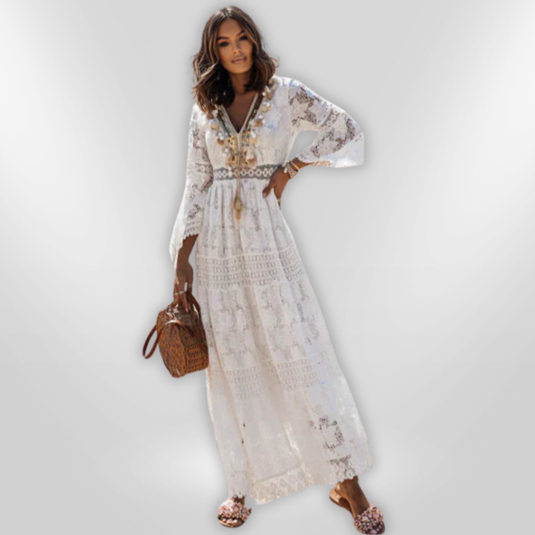 Kvinnors Boho Klänning Långa Ärmar Polyester 3