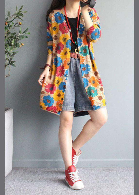 Kvinnors Cardigan V-ringning med Tryck 2