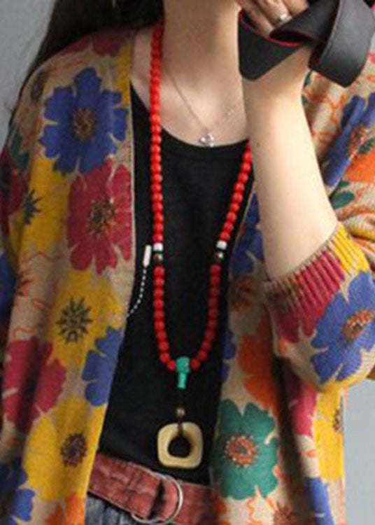 Kvinnors Cardigan V-ringning med Tryck 4