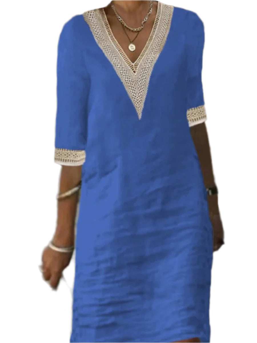 Kvinnors Casual Klänning V-Hals Spetsdetalj Avslappnad Passform 3/4 Ärmar 0