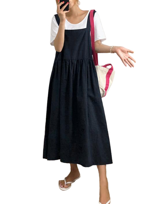 Kvinnors Cinched Linne Klänning med Spaghetti Remmar 0