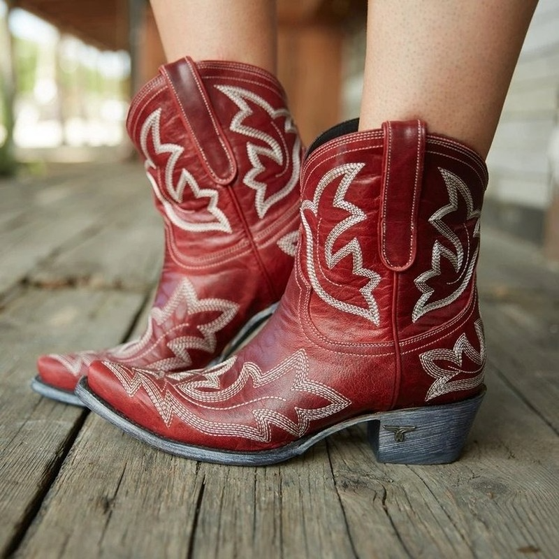 Kvinnors Cowboy Ankelstövlar Broderade 4
