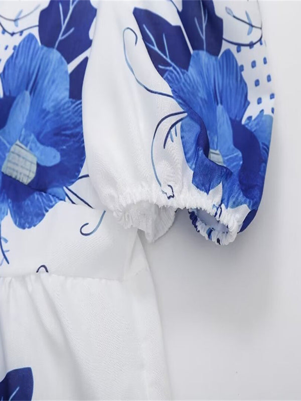 Kvinnors Crop Top V-ringad Blommig Kortärmad Vävd Material 2