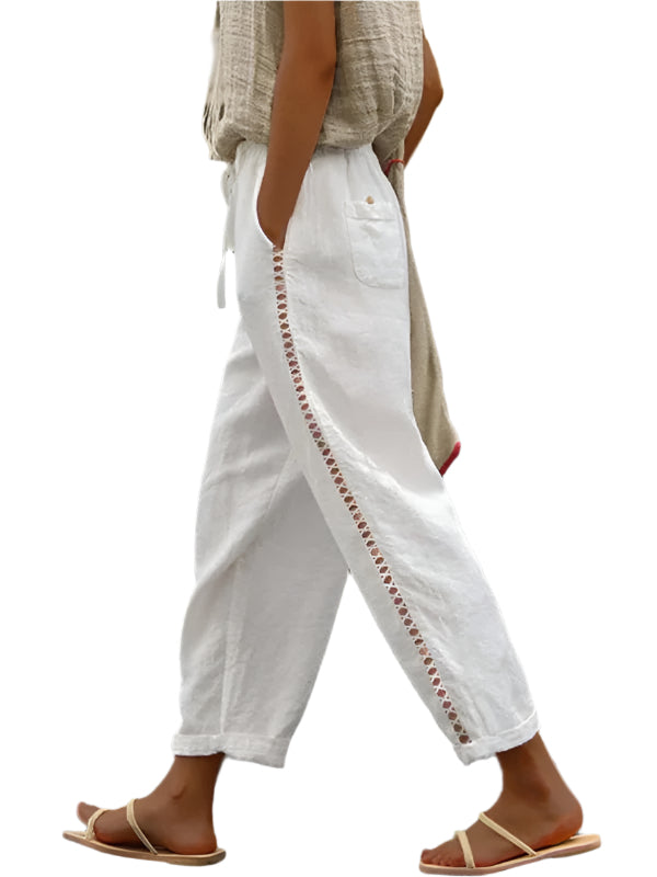 Kvinnors Croppade Byxor i Bomull och Linne med Söm 0