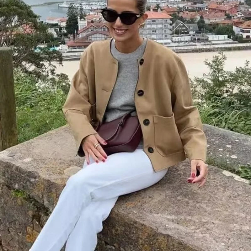 Kvinnors Cropped Blazer Jacka Skräddarsydd Med Långa Ärmar 2