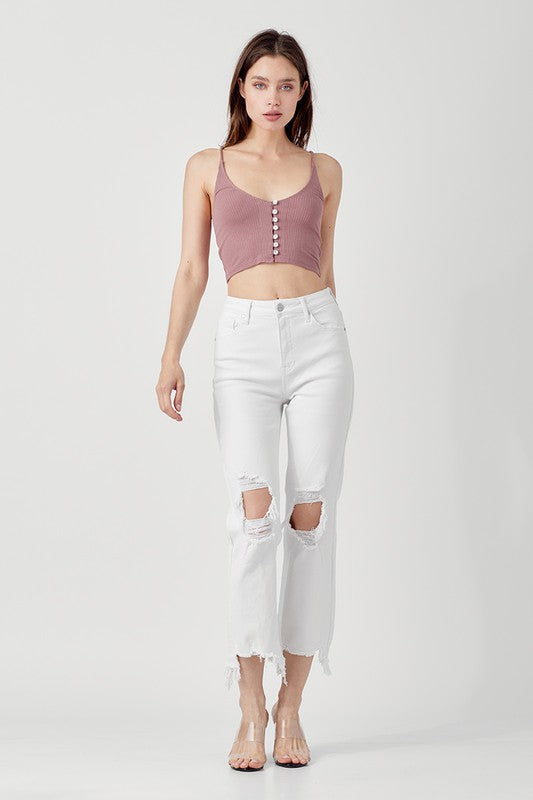 Kvinnors Cropped Jeans Hög Midja Raka Bomull och Elastan 4
