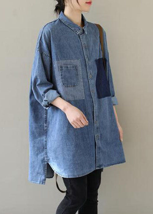 Kvinnors Denim Blus med Peter Pan Krage Avslappnad Stil 3