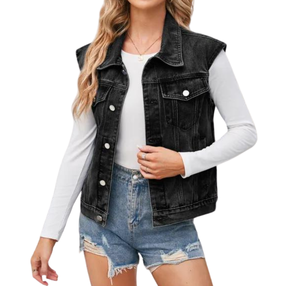 Kvinnors Denim Vest Klassisk Stil 0