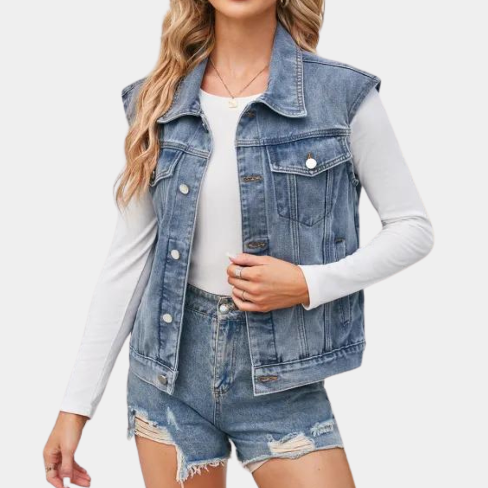 Kvinnors Denim Vest Klassisk Stil 1