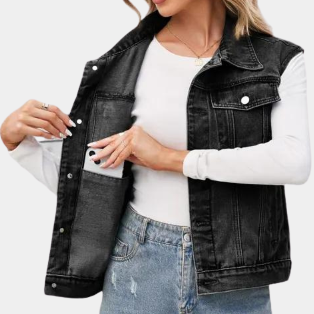 Kvinnors Denim Vest Klassisk Stil 5