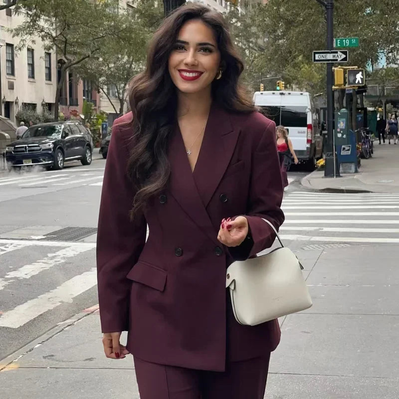 Kvinnors Dubbelknäppt Blazer Jacka med Krage 2