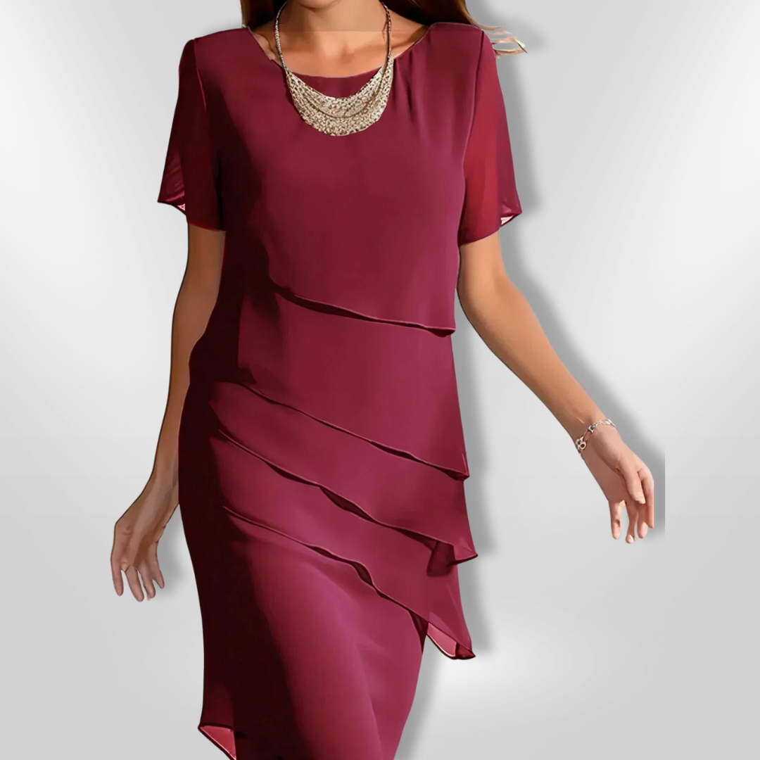 Kvinnors Elegant Klänning i Chiffon med Lagerdesign 6