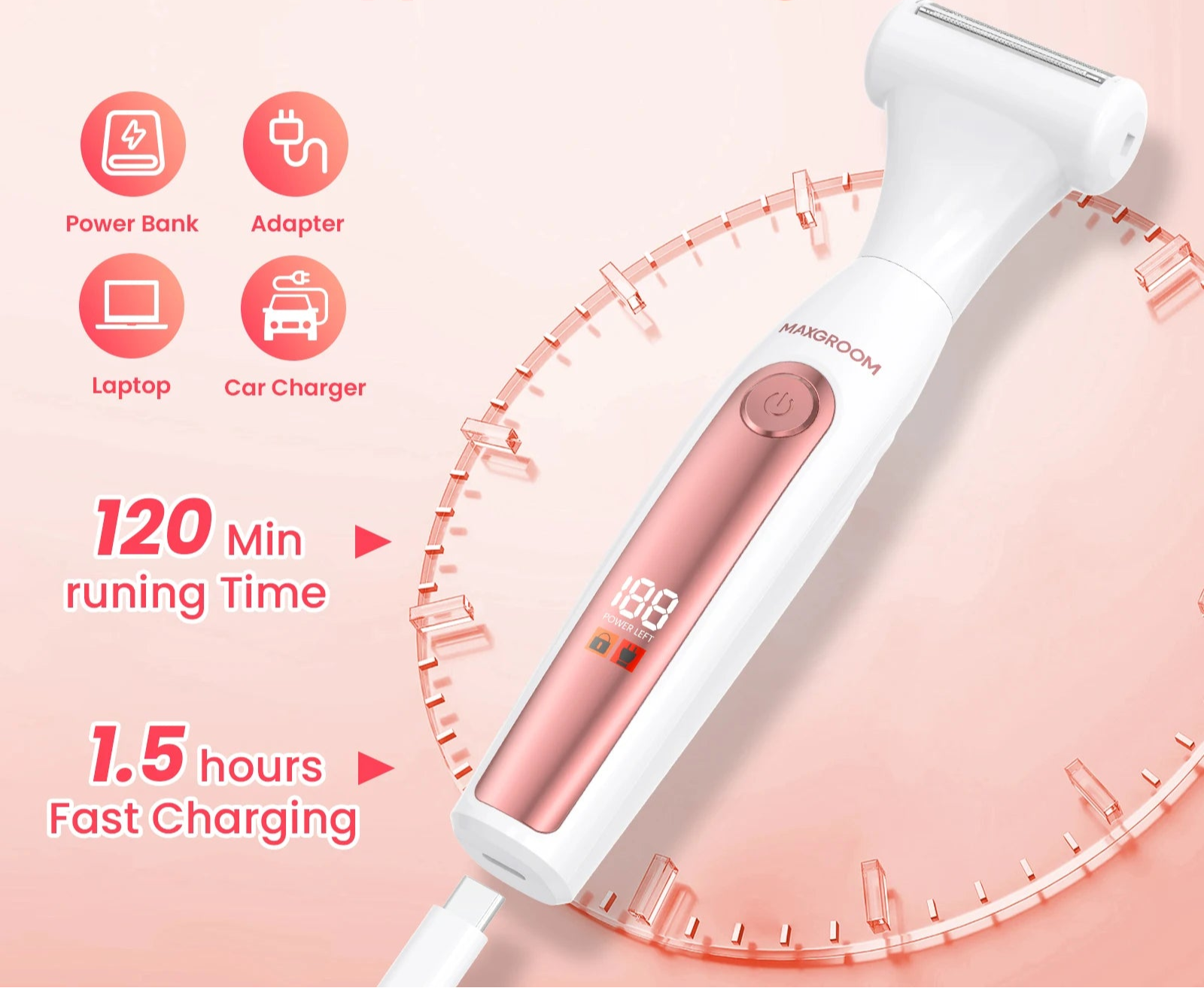 Kvinnors Elektrisk Trimmer Kit Multifunktionell Vattentålig 5