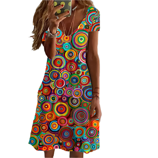 Kvinnors Färgglada Klänning Med Lekfulla Mönster 0