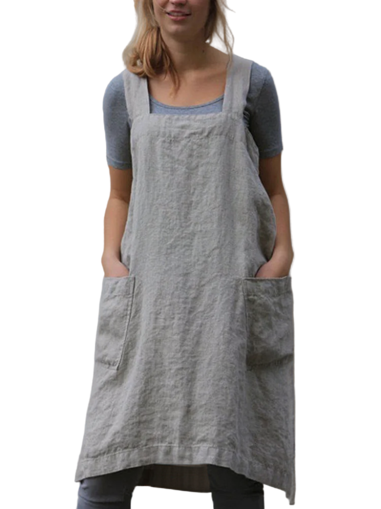 Kvinnors Förklädesklänning Praktiska Fickor 0