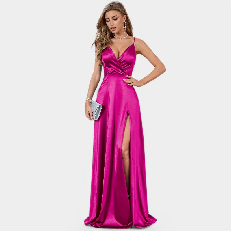 Kvinnors Formell Klänning med V-ringning i Satin 1