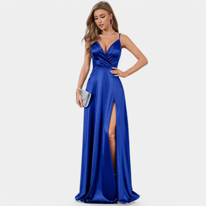 Kvinnors Formell Klänning med V-ringning i Satin 4