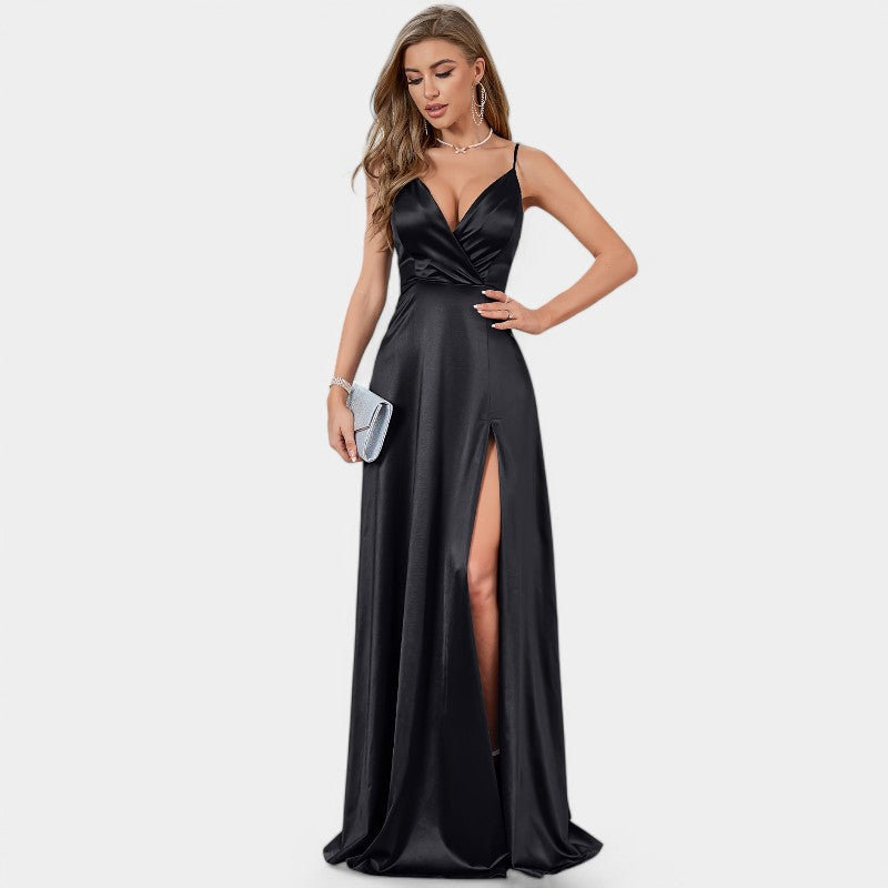 Kvinnors Formell Klänning med V-ringning i Satin 5