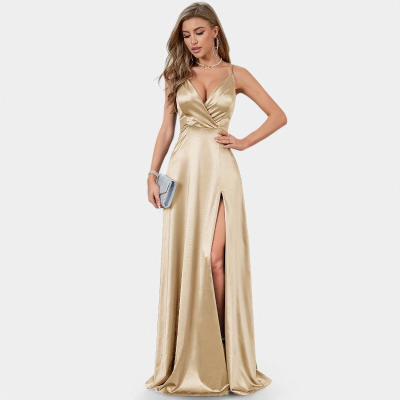 Kvinnors Formell Klänning med V-ringning i Satin 6