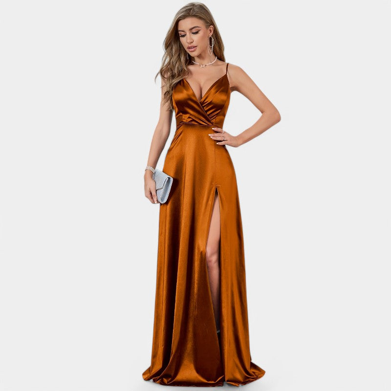 Kvinnors Formell Klänning med V-ringning i Satin 9