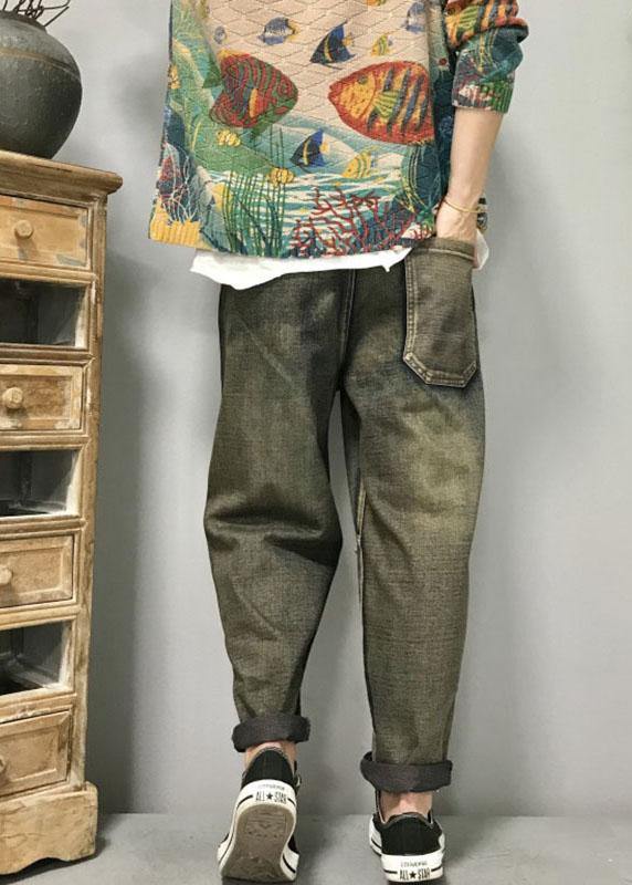 Kvinnors Haremjeans med Kattbroderi och Patchworkdesign 4