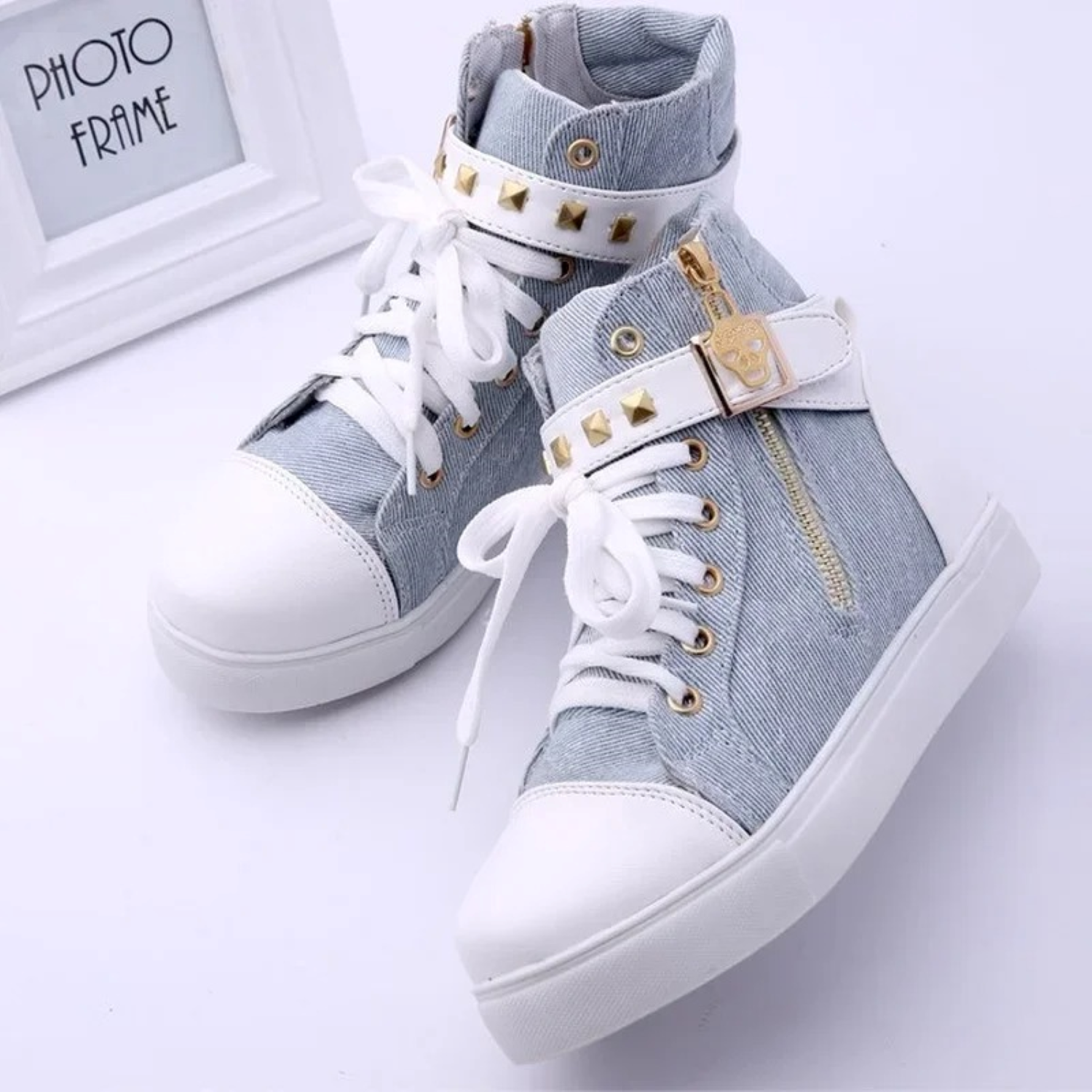 Kvinnors High Top Sneakers med Dragkedja 2