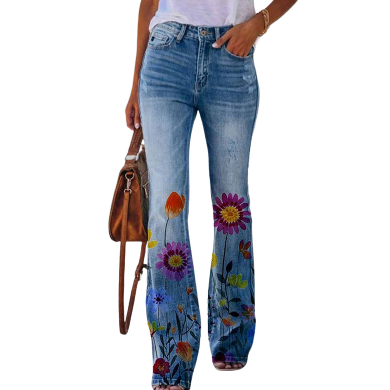Kvinnors Högmidjade Flare Jeans med Knappar 0