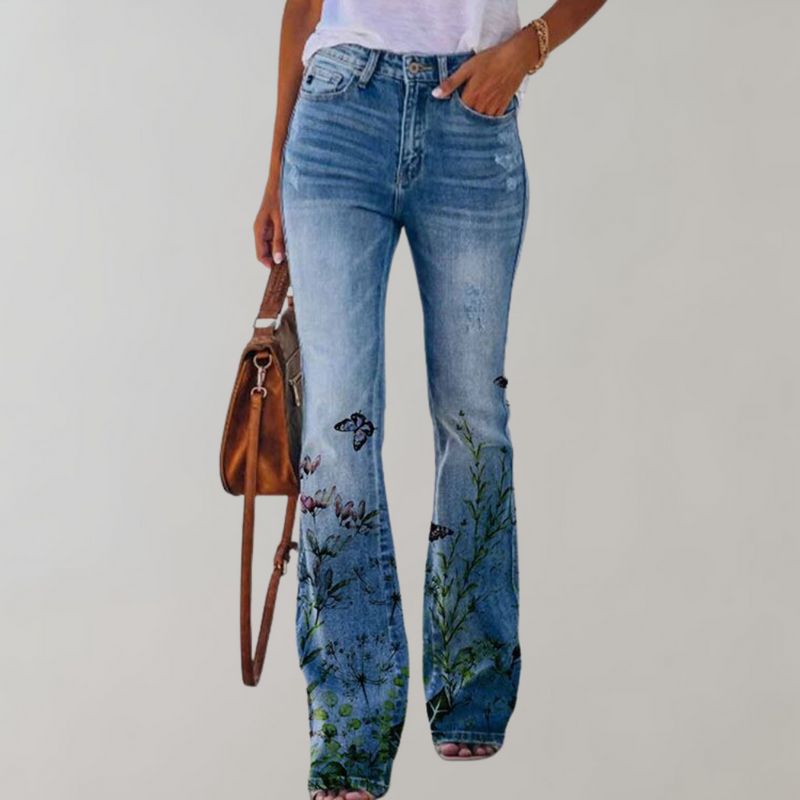 Kvinnors Högmidjade Flare Jeans med Knappar 1