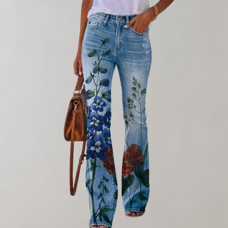 Kvinnors Högmidjade Flare Jeans med Knappar 2