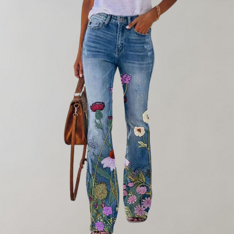 Kvinnors Högmidjade Flare Jeans med Knappar 3