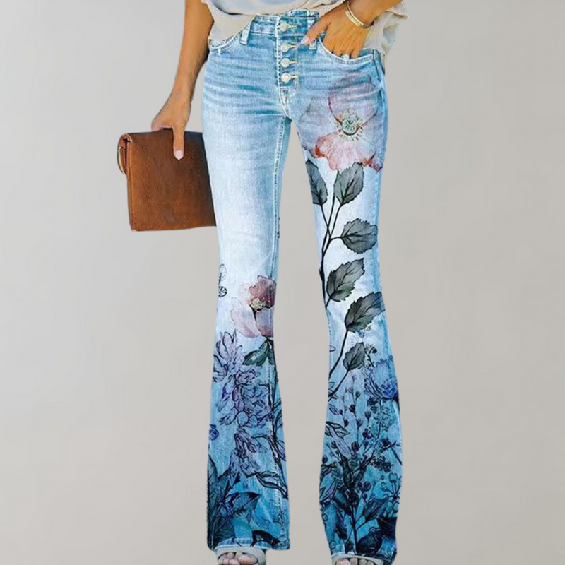Kvinnors Högmidjade Flare Jeans med Knappar 4