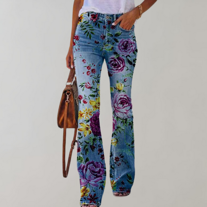 Kvinnors Högmidjade Flare Jeans med Knappar 5
