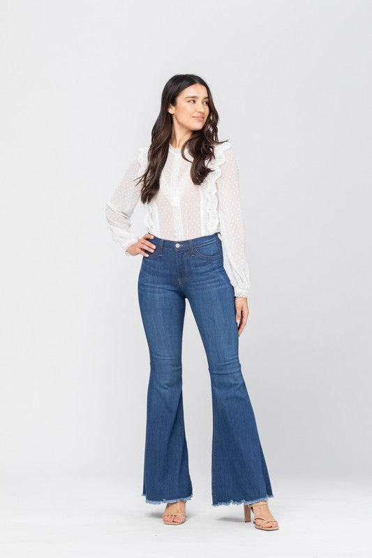 Kvinnors Högmidjade Flared Jeans Denimbomull 1