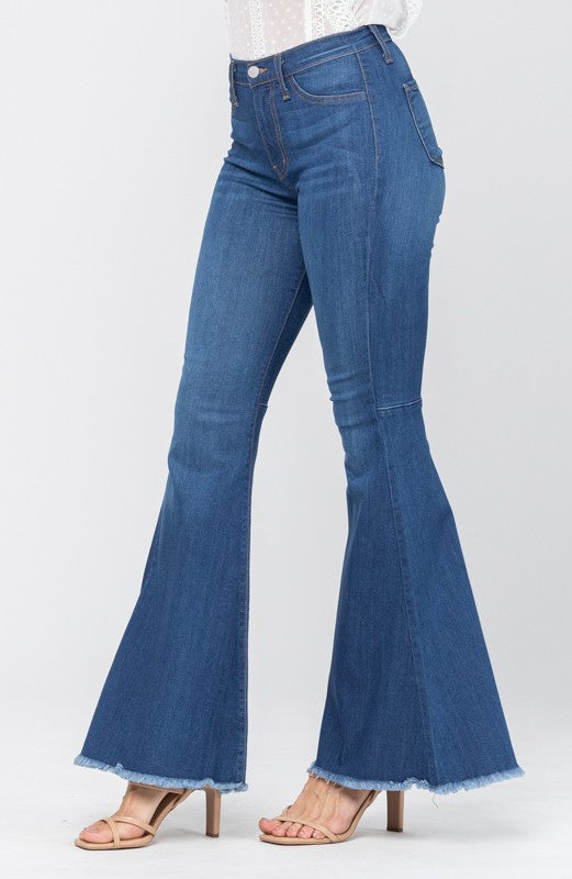 Kvinnors Högmidjade Flared Jeans Denimbomull 4