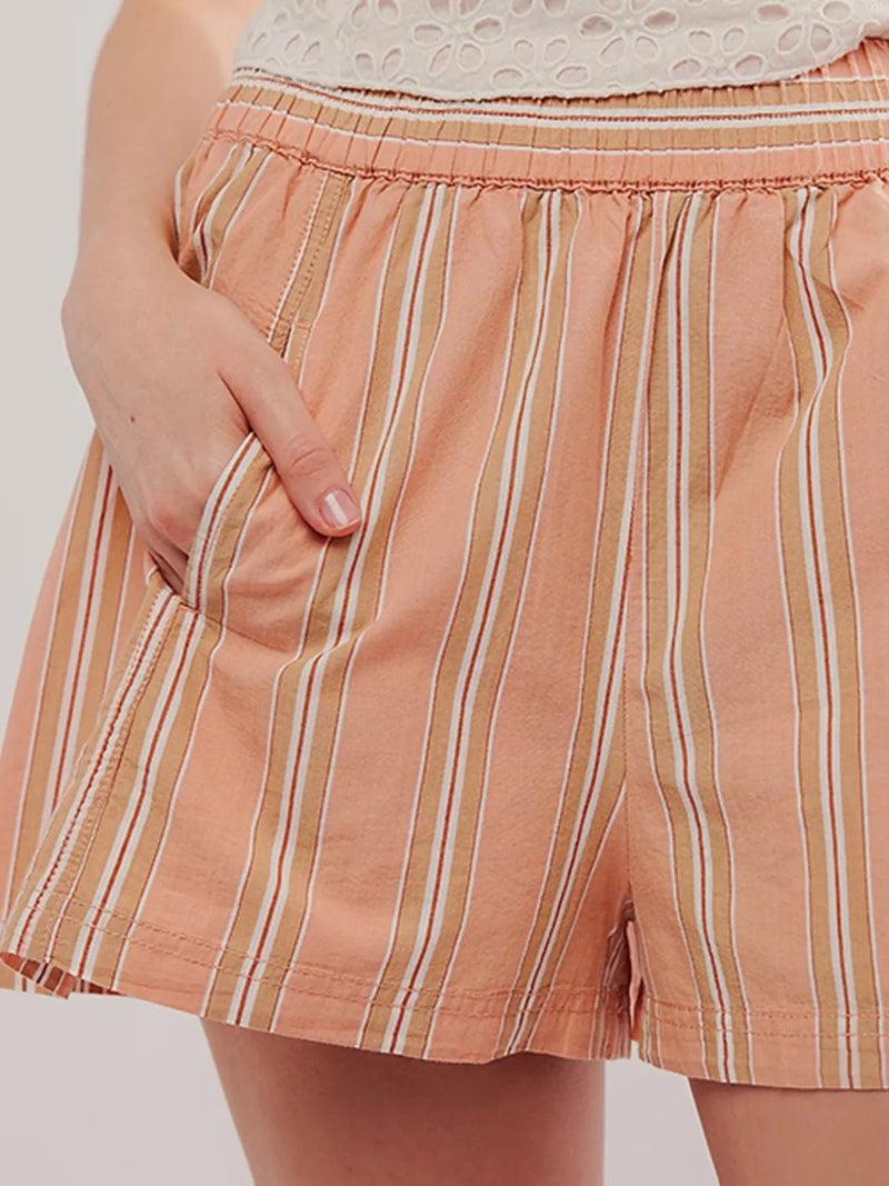 Kvinnors Högmidjade Sommarshorts Randig Linneblandning 4