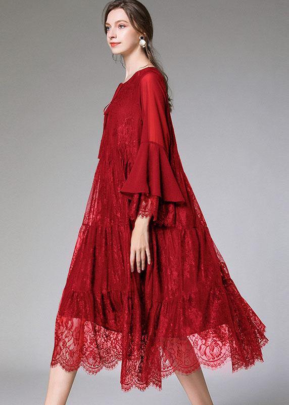 Kvinnors Höstklänning med Spets och Utsvängda Ärmar 2