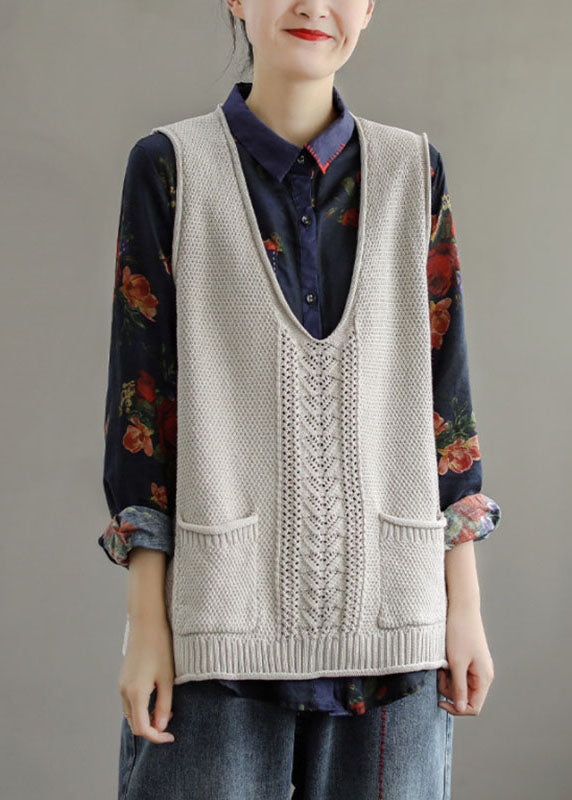 Kvinnors Höststickad Väst med V-hals och Fickor 1