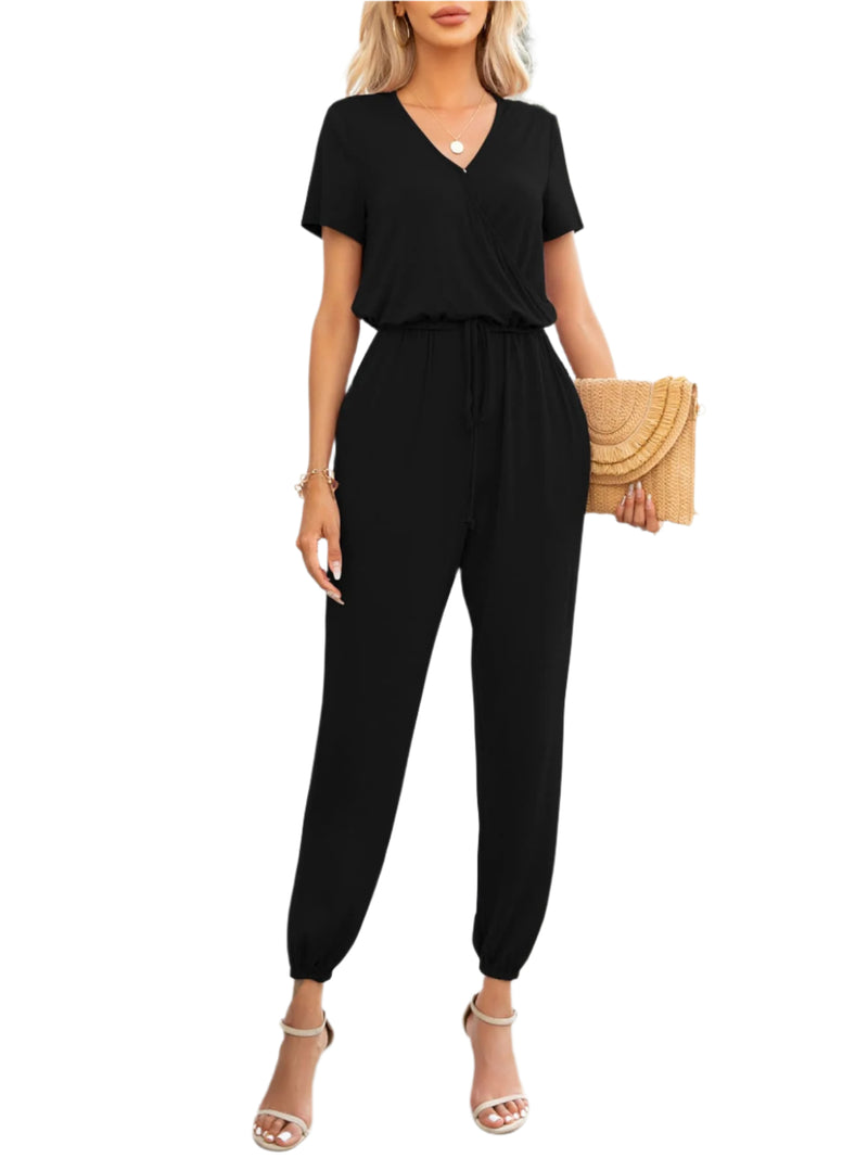 Kvinnors Jumpsuit V-Hals Kort Ärmar Viskos Elastan Med Fickor 0