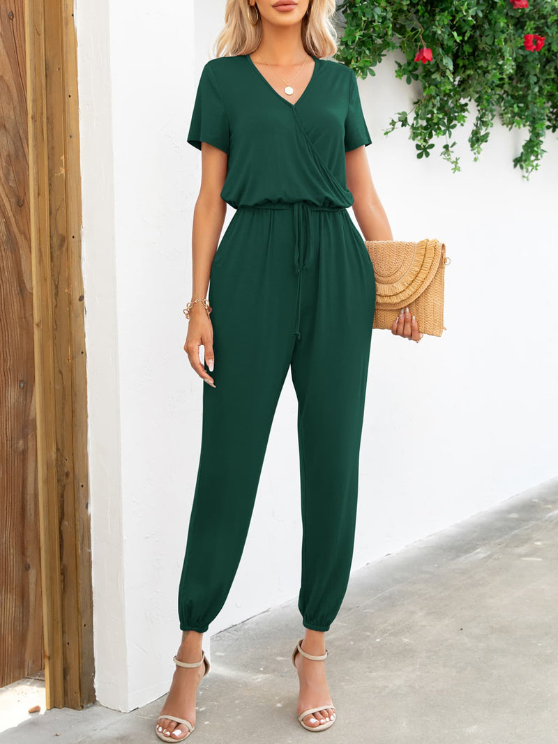 Kvinnors Jumpsuit V-Hals Kort Ärmar Viskos Elastan Med Fickor 11