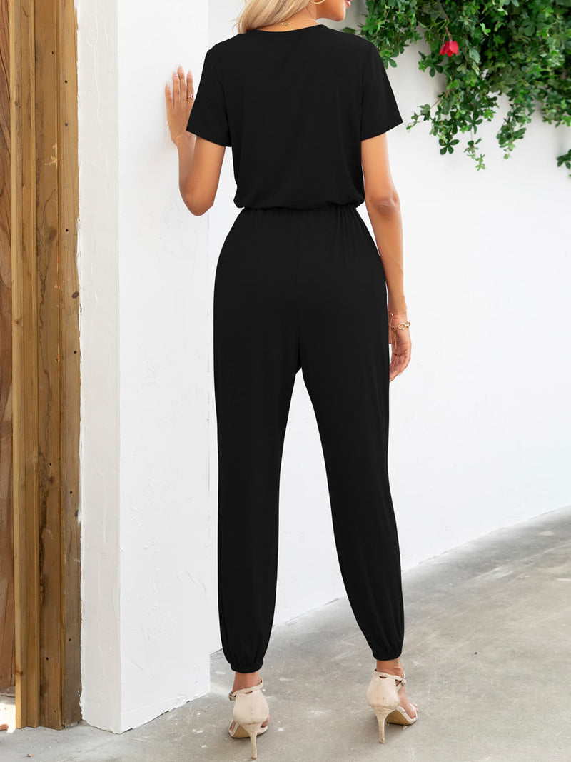 Kvinnors Jumpsuit V-Hals Kort Ärmar Viskos Elastan Med Fickor 5